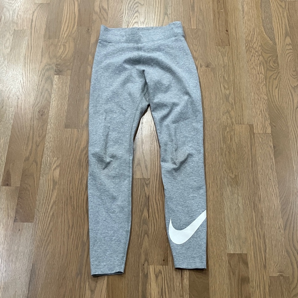 Nike Women's Gray White Nike Swoosh Athletic Full Length Leggings